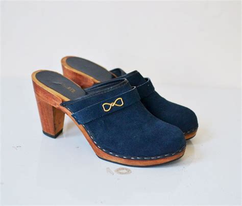 blue suede clogs